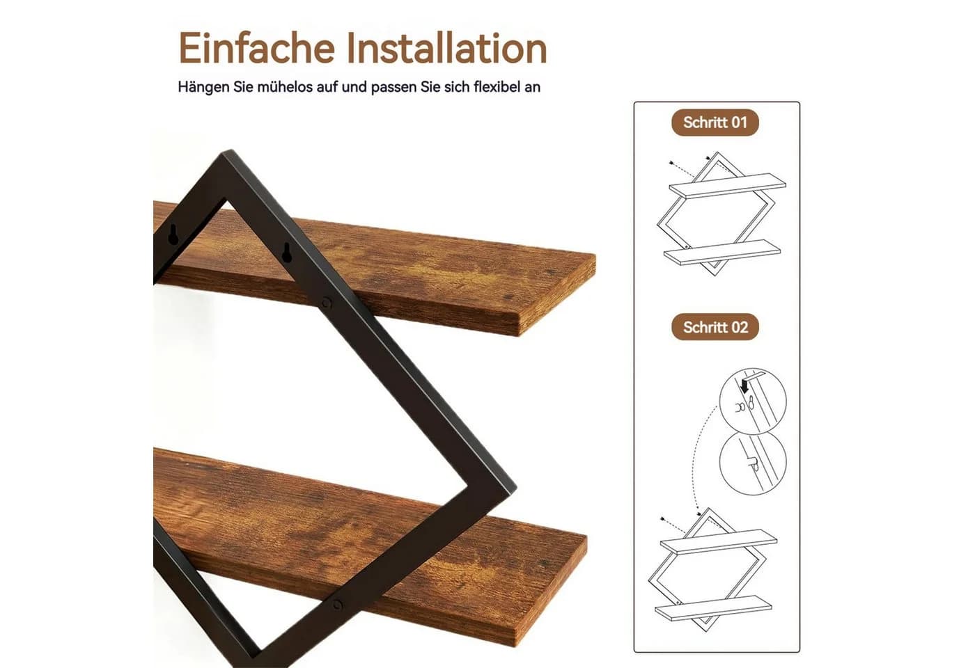 BlingBin Wandregal 2er-Set Rauten-Design Braun/Schwarz - Bild 4