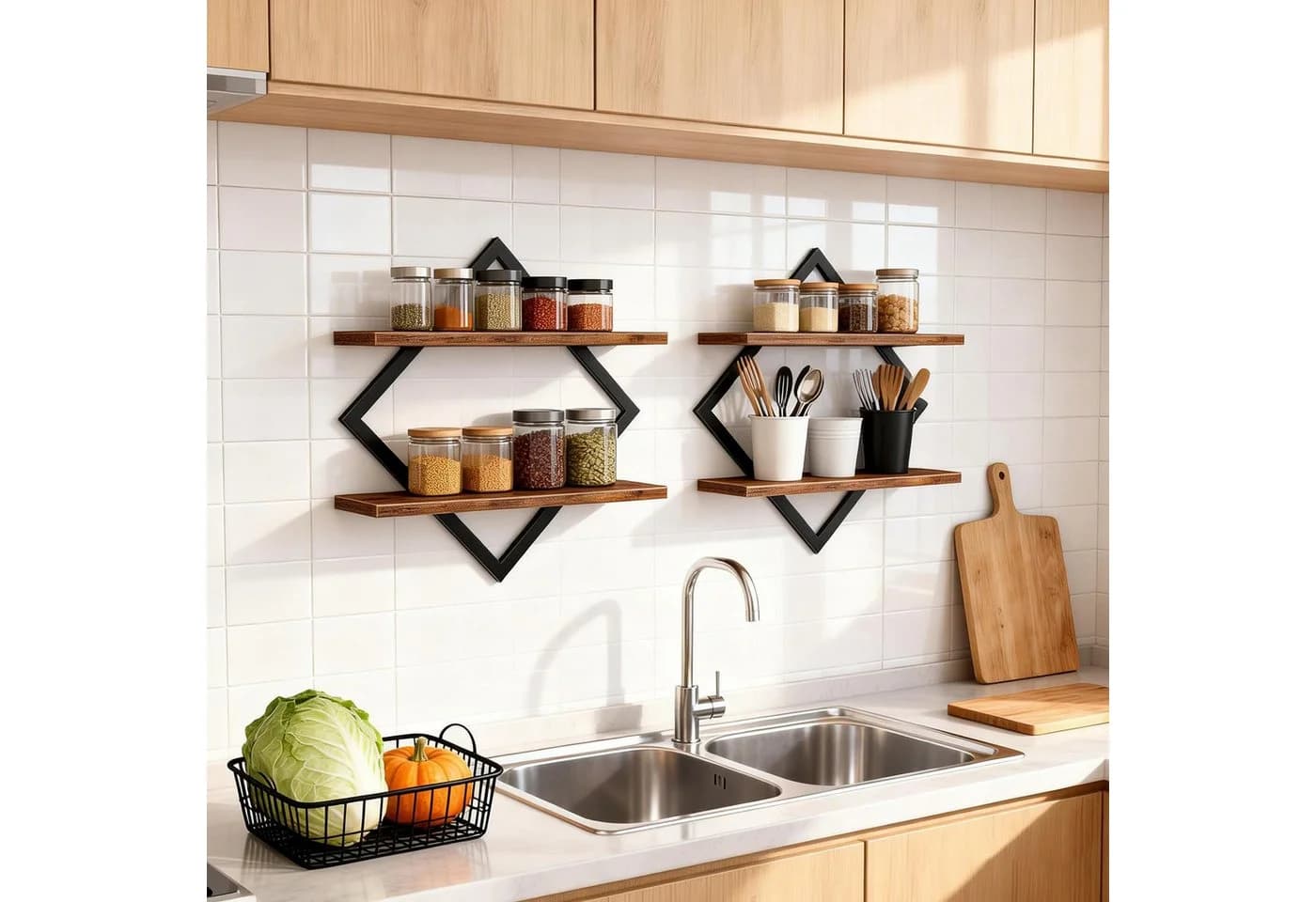 BlingBin Wandregal 2er-Set Rauten-Design Braun/Schwarz - Bild 5