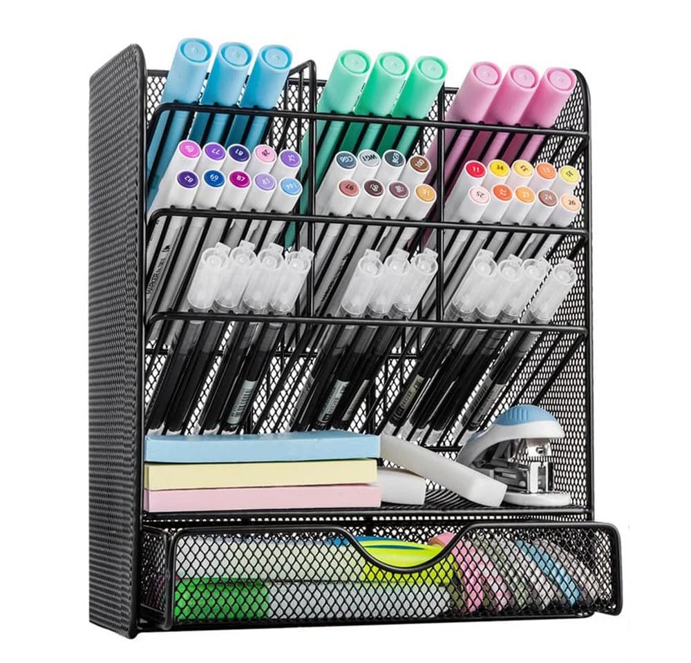 BlingBin Schreibtisch Organizer Schwarz mit Schublade & 9 Fächern - Bild 2