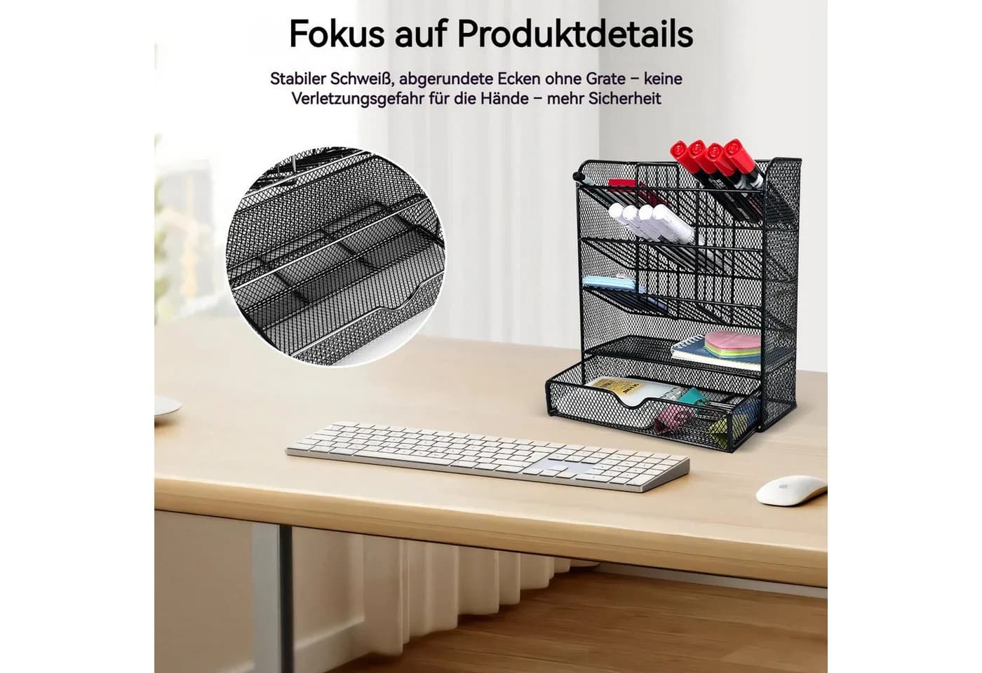 BlingBin Schreibtisch Organizer Schwarz mit Schublade & 9 Fächern - Bild 3