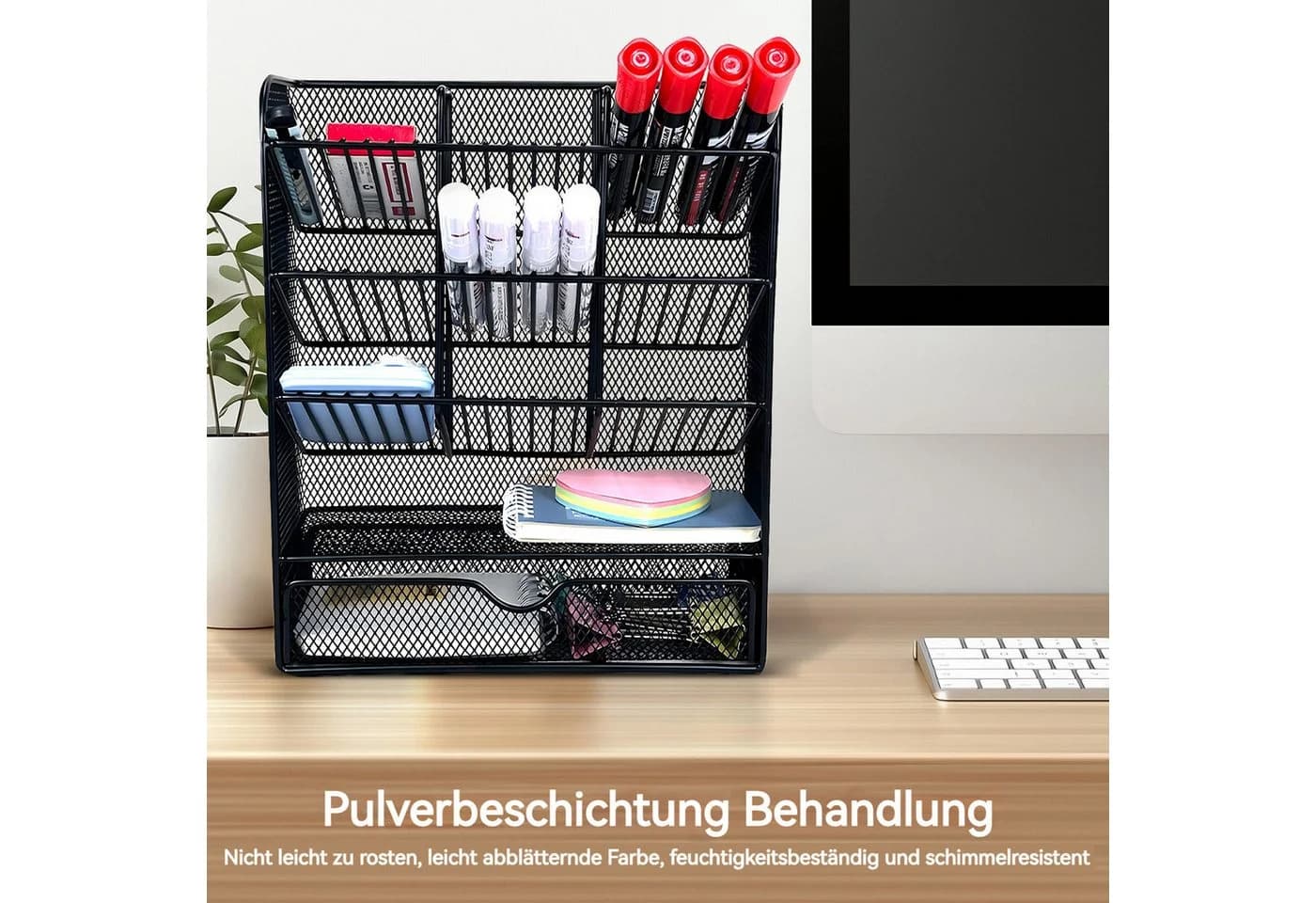 BlingBin Schreibtisch Organizer Schwarz mit Schublade & 9 Fächern - Bild 4