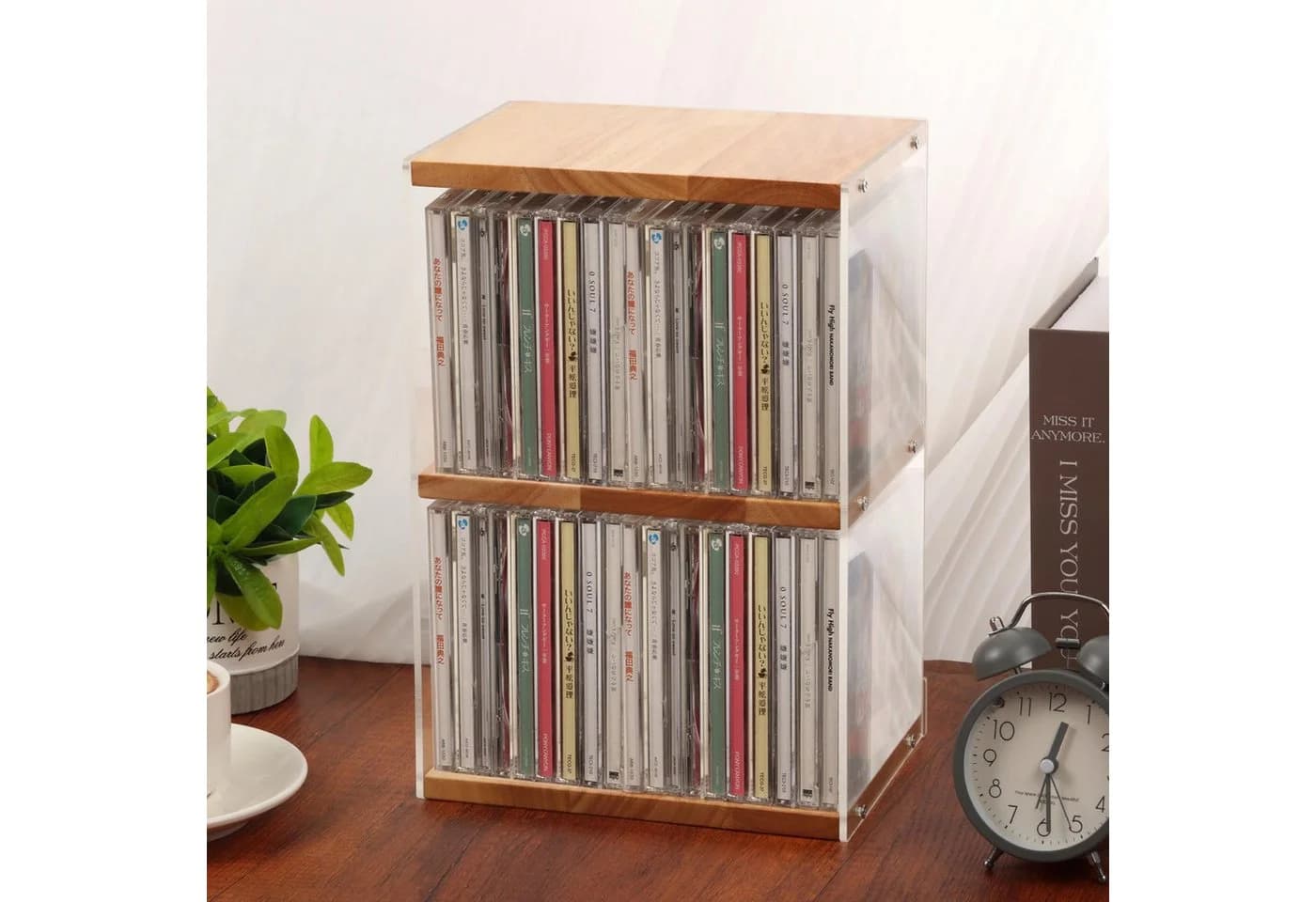 BlingBin CD-Regal 2-stufiger CD-Halter aus Holz und Acryl, Schallplatten Aufbewahrung
