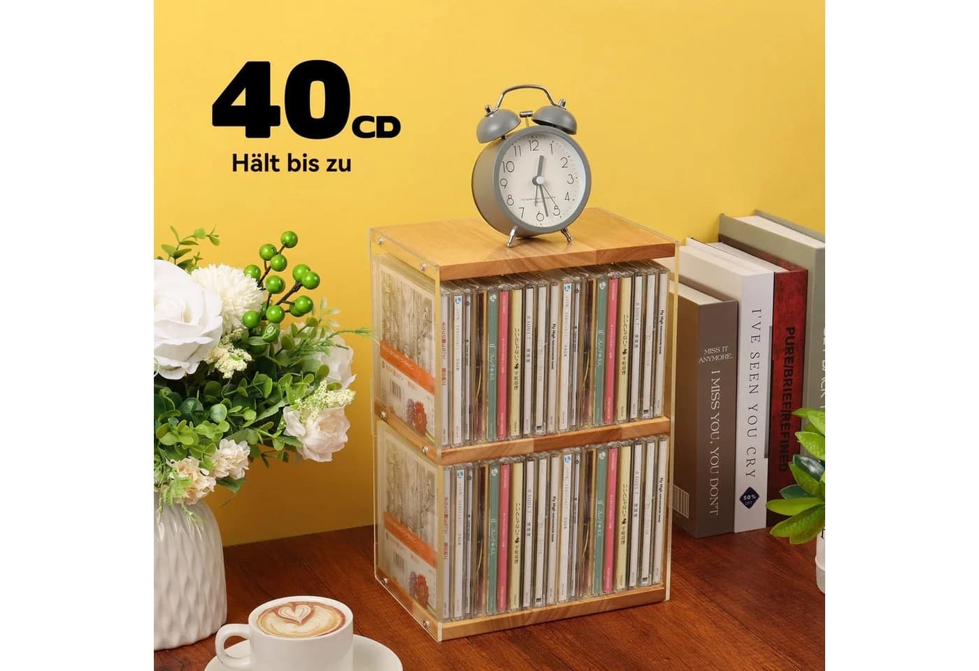 BlingBin CD-Regal 2-stufiger CD-Halter aus Holz und Acryl, Schallplatten Aufbewahrung - Bild 3