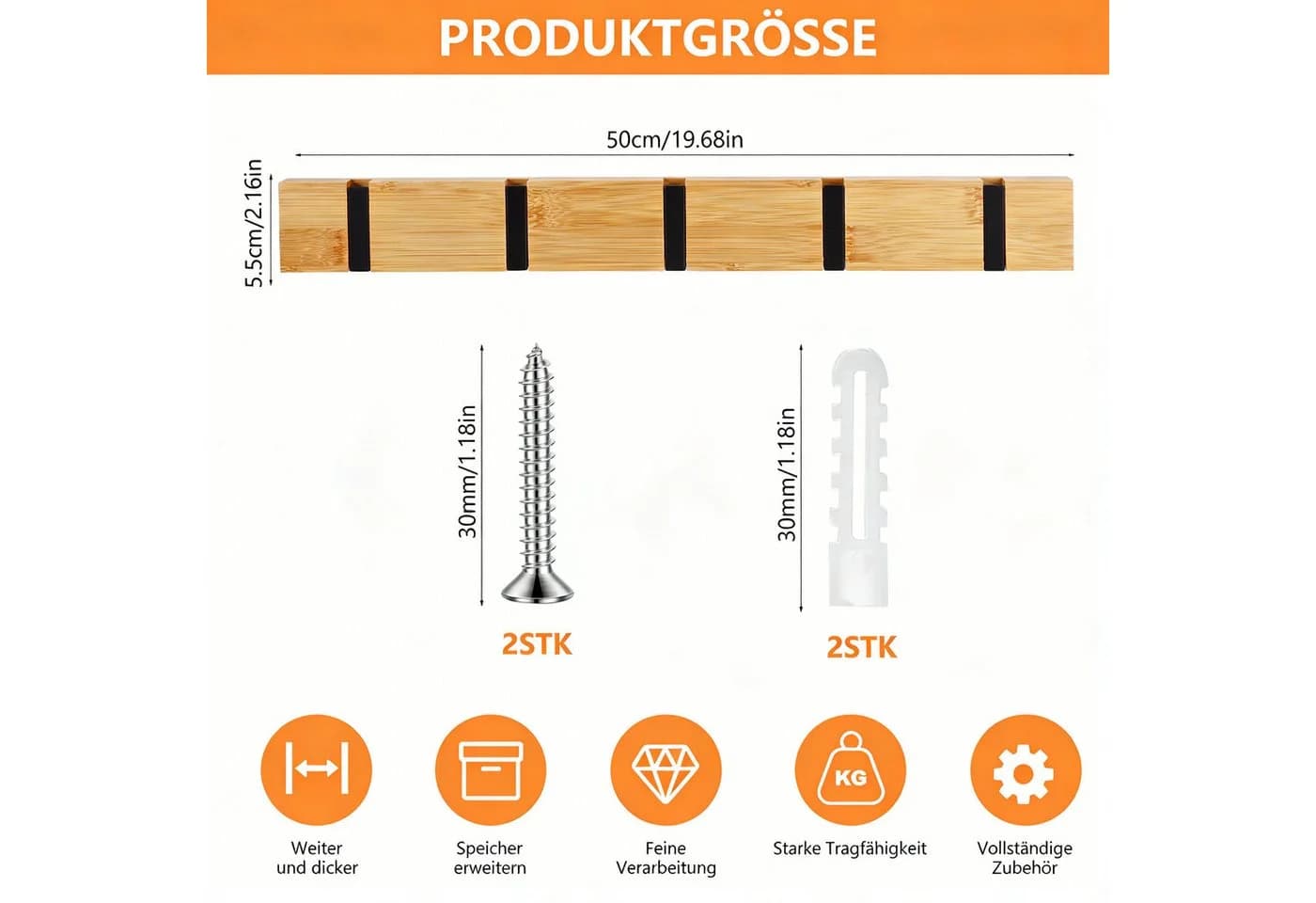 BlingBin Wandgarderobe Klappbar mit 5 Haken Holz Aluminium Modern - Bild 5