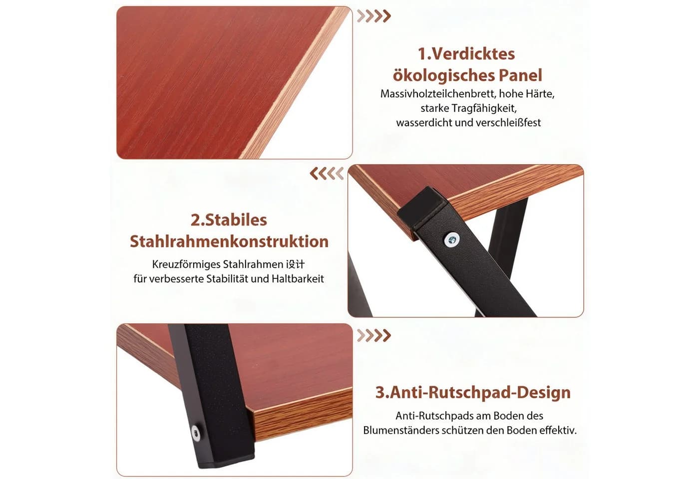 BlingBin Blumenständer 2 Ebenen Metall Holzoptik Schwarz Teak - Bild 5