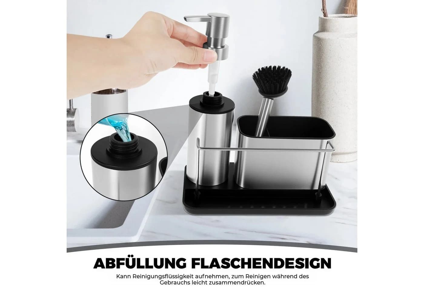 BlingBin Küchenorganizer-Set 3-in-1 Seifenspender Pumpenset mit Bürste - Bild 3
