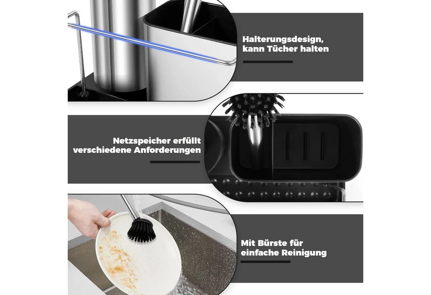 BlingBin Küchenorganizer-Set 3-in-1 Seifenspender Pumpenset mit Bürste - Bild 4