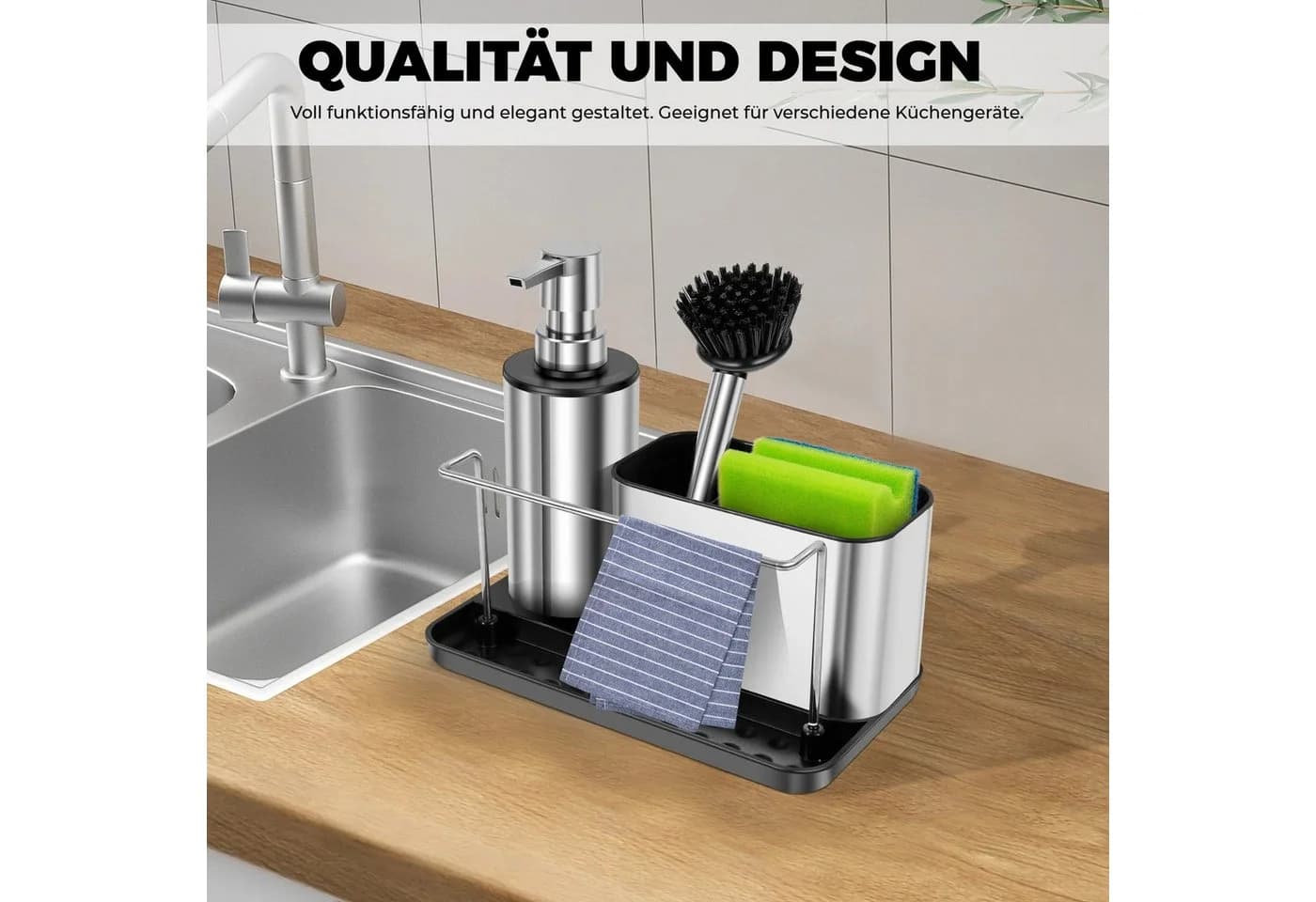 BlingBin Küchenorganizer-Set 3-in-1 Seifenspender Pumpenset mit Bürste - Bild 5