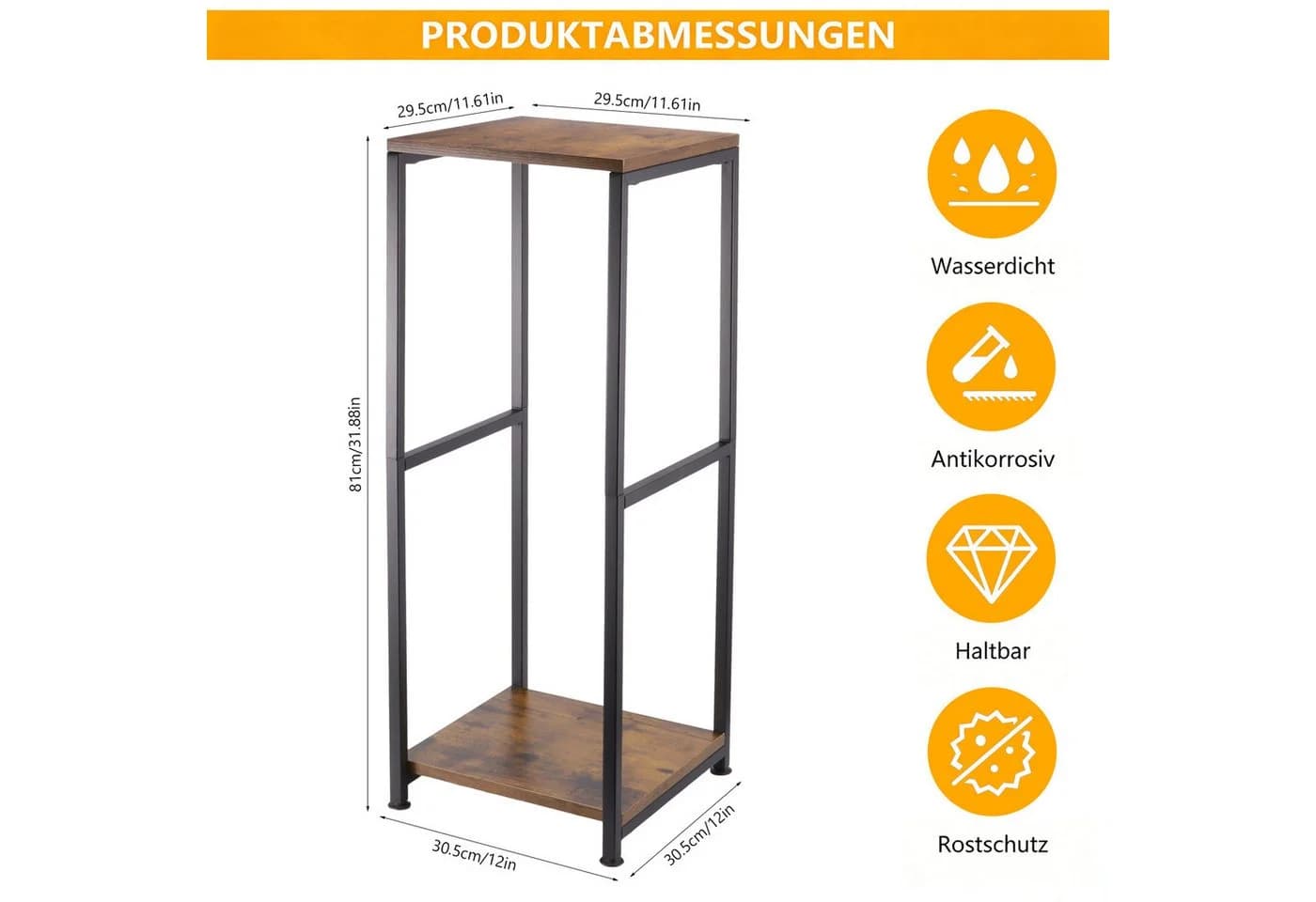 BlingBin Pflanzenständer 2 Ebenen Schwarz Braun Metall Holz - Bild 3