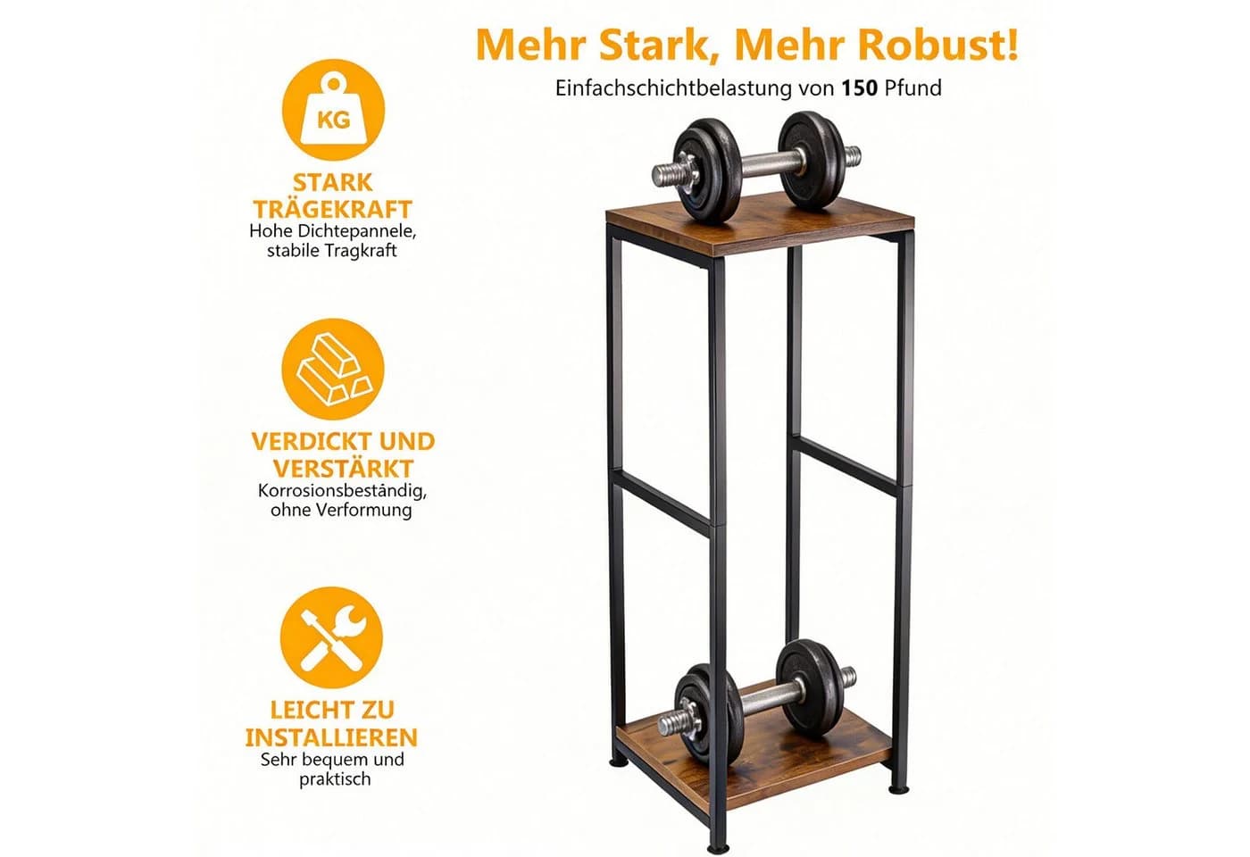 BlingBin Pflanzenständer 2 Ebenen Schwarz Braun Metall Holz - Bild 4