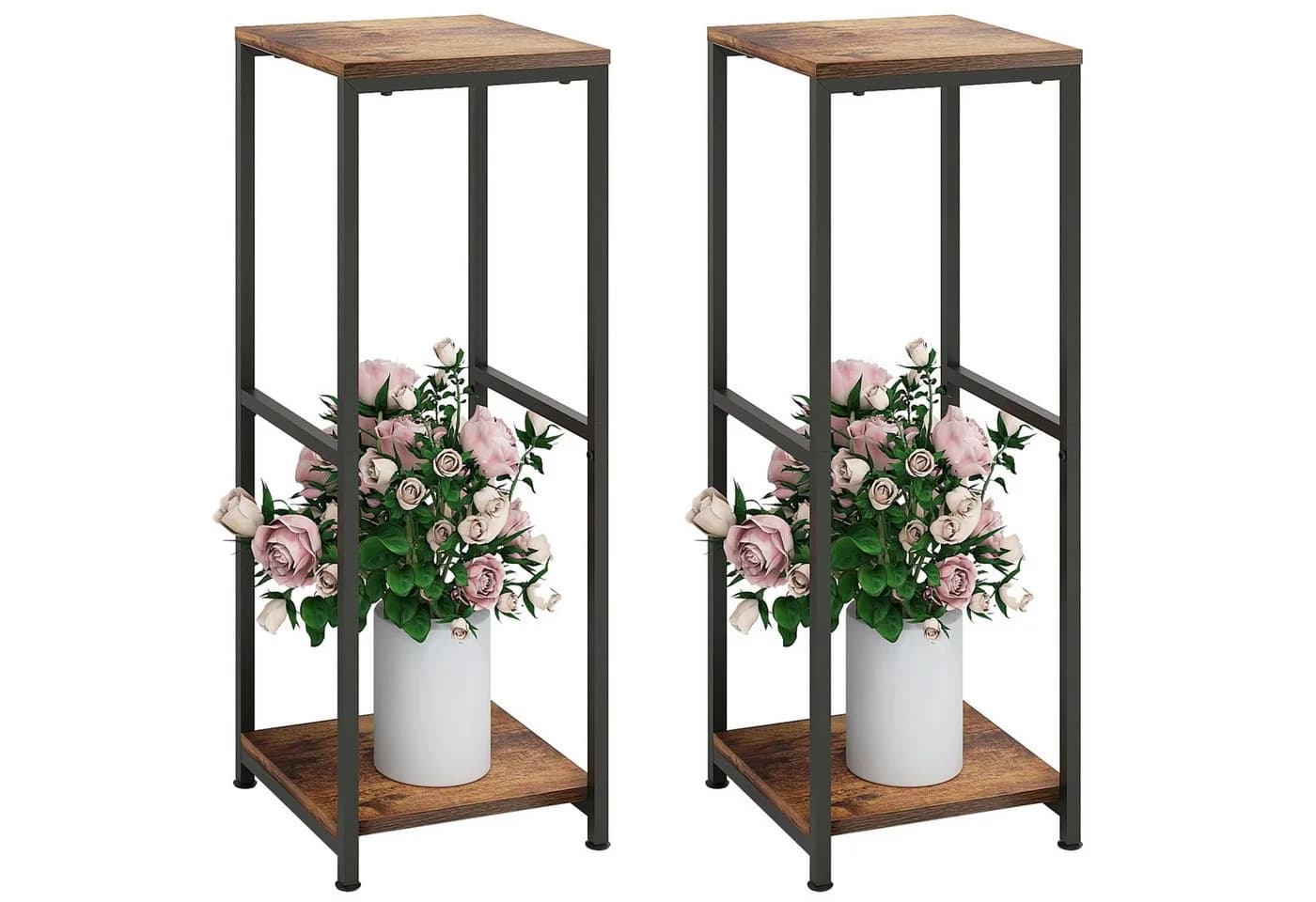 BlingBin Blumenständer 2 Ebenen Metall Holz Schwarz Braun - Bild 2