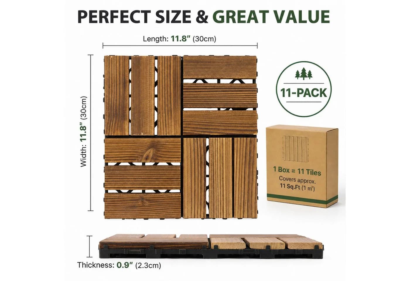 BlingBin Terrassenfliesen 30x30cm Holzoptik Grau