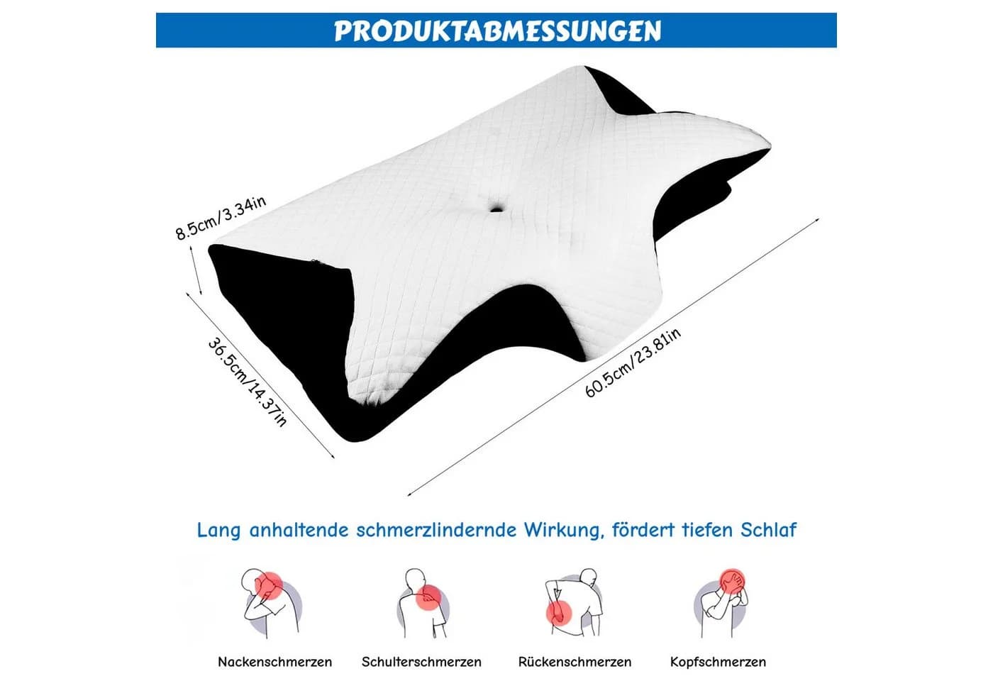 BlingBin Nackenstützkissen Ergonomisches Nackenkissen Memory Schaum Orthopädisches Kopfkissen Schwarz & Weiß