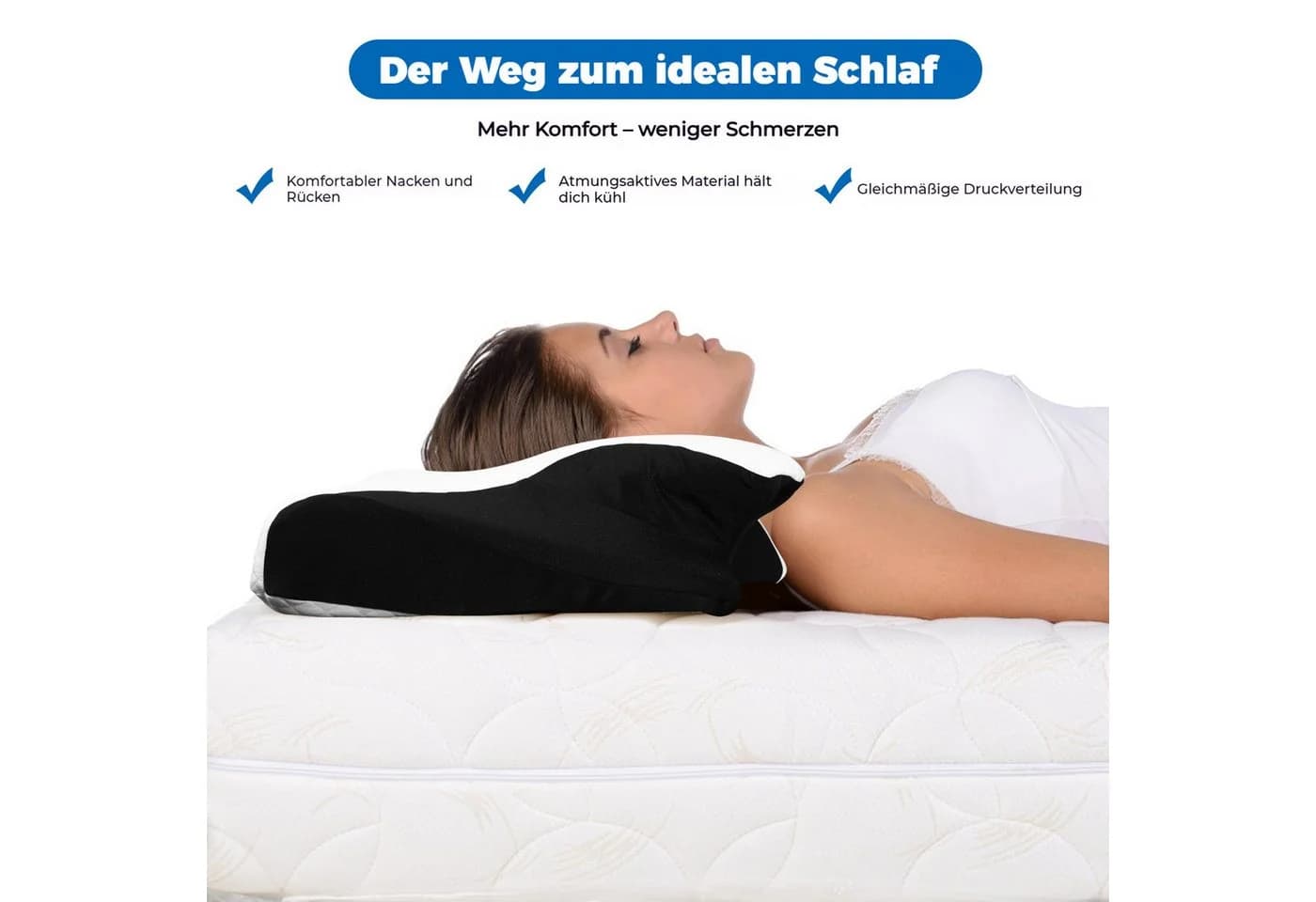 BlingBin Nackenstützkissen Ergonomisches Nackenkissen Memory Schaum Orthopädisches Kopfkissen Schwarz & Weiß - Bild 5