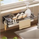 BlingBin Küchenorganizer-Set Hängend Spülbecken Organizer, Schwammhalter mit Spültuchhalter, 25,7*9,5*7 cm, Spüle Organizer mit Abflusspfanne für Abwasch, Spülmittel, Ohne Bohren Bild 2