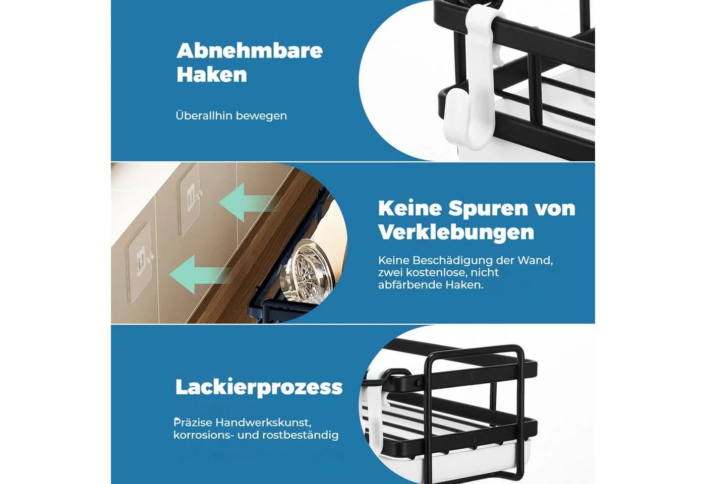 BlingBin Küchenorganizer-Set Hängend Spülbecken Organizer, Schwammhalter mit Spültuchhalter, 25,7*9,5*7 cm, Spüle Organizer mit Abflusspfanne für Abwasch, Spülmittel, Ohne Bohren - Bild 4