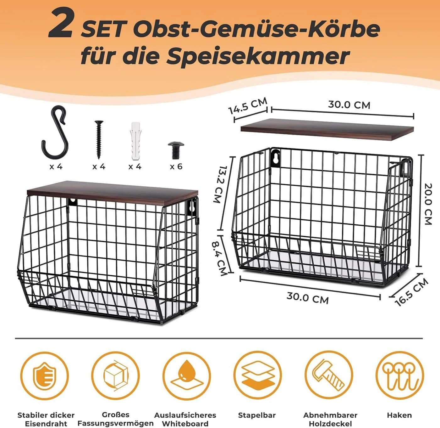 BlingBin Hängekorb Obstkorb mit Holzdeckel Wandkorb Küchenorganisator - Bild 4