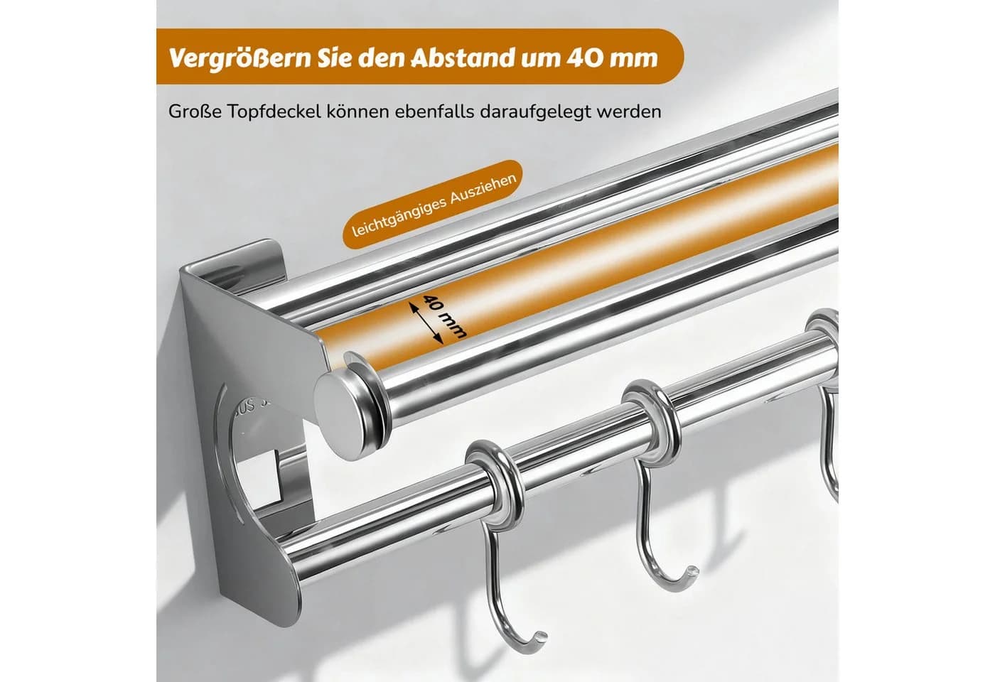 BlingBin Hakenleiste Edelstahl Küchenhakenleiste, 60 cm Wandhalterung - Bild 5