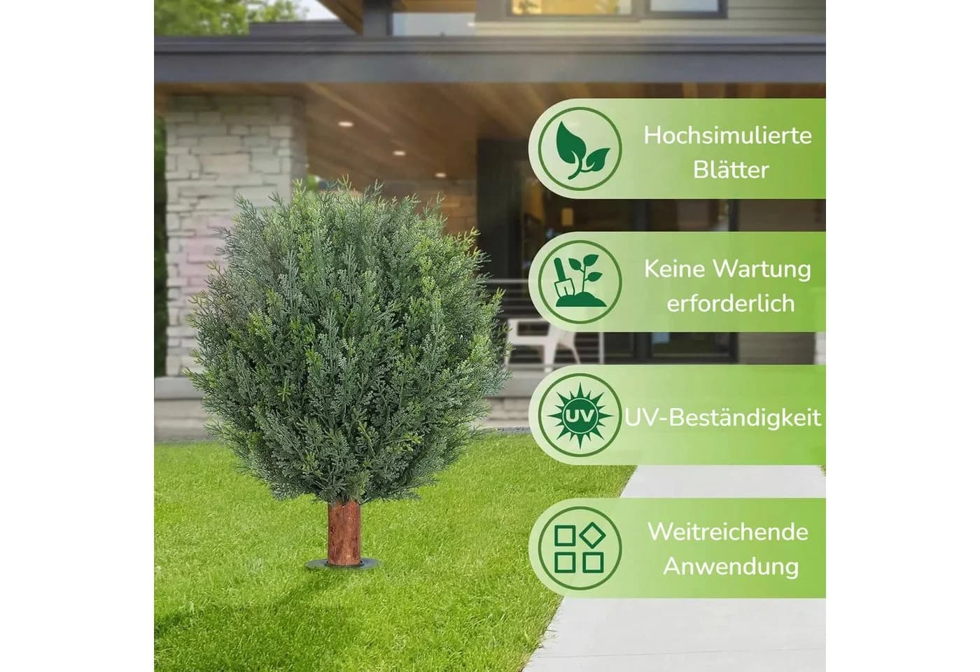 BlingBin Kunstbaum 2 Stück Kunstpflanze Künstliche Pflanzen Kugelbäume mit Erdspieß 60 cm UV-beständig - Bild 5