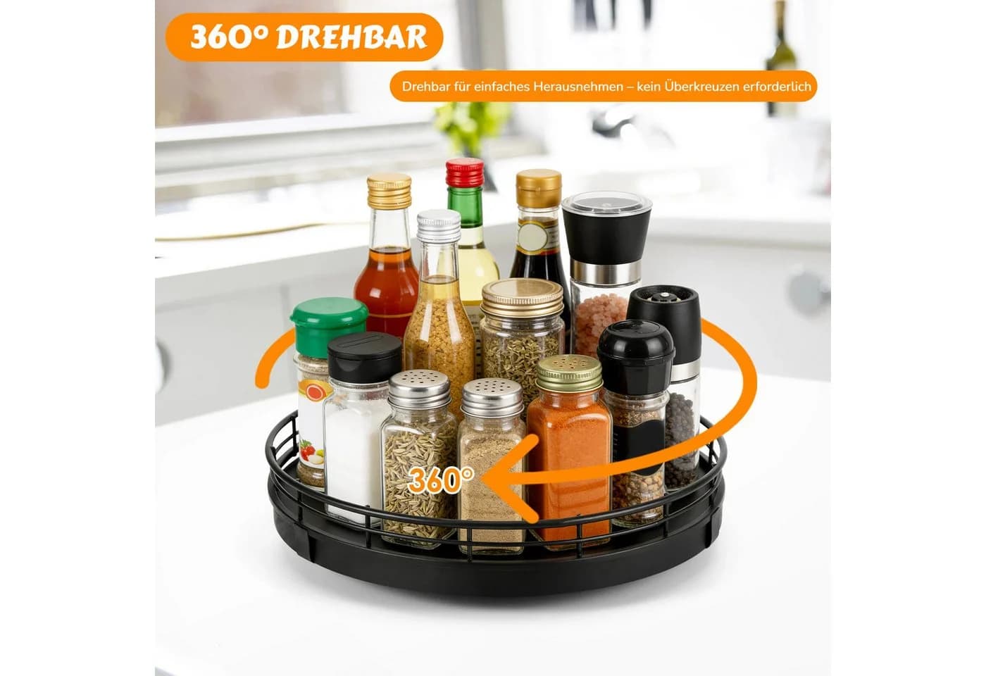 BlingBin Gewürzkarussell 360° Drehbarer Aufbewahrungs-Drehteller Schwarz