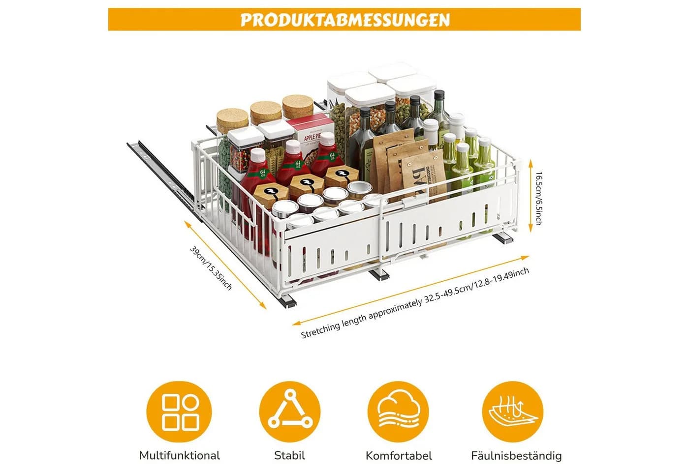 BlingBin Küchenorganizer-Set Teleskopschublade Weiß