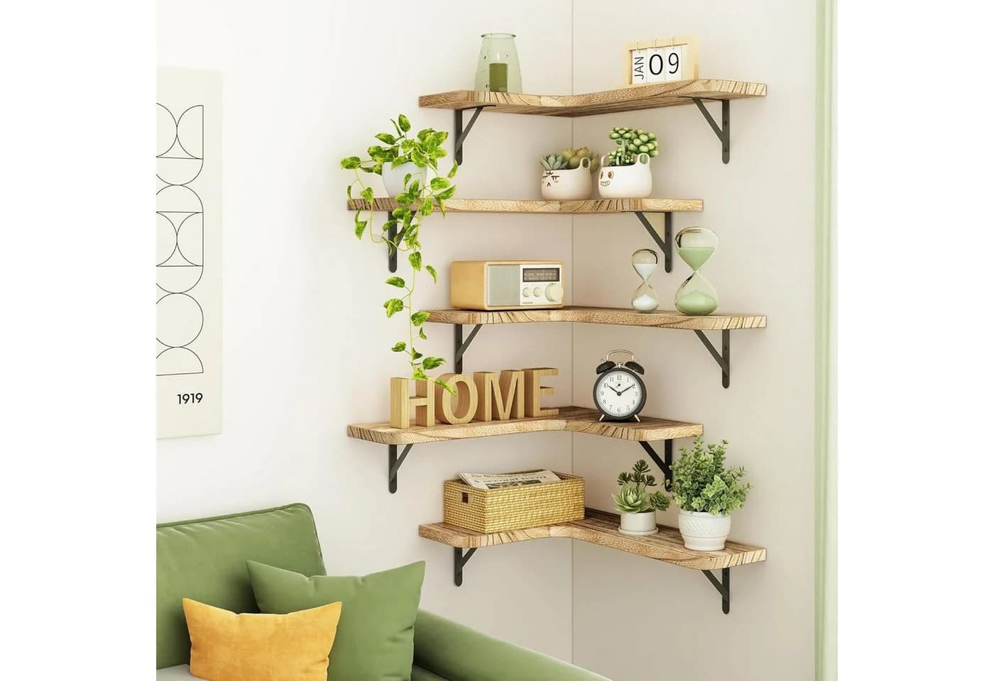 BlingBin Wandboard Schwebendes Eckregal 5er Set Holz Metall
