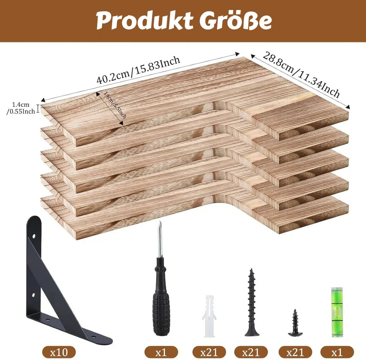 BlingBin Wandboard Schwebendes Eckregal 5er Set Holz Metall - Bild 3