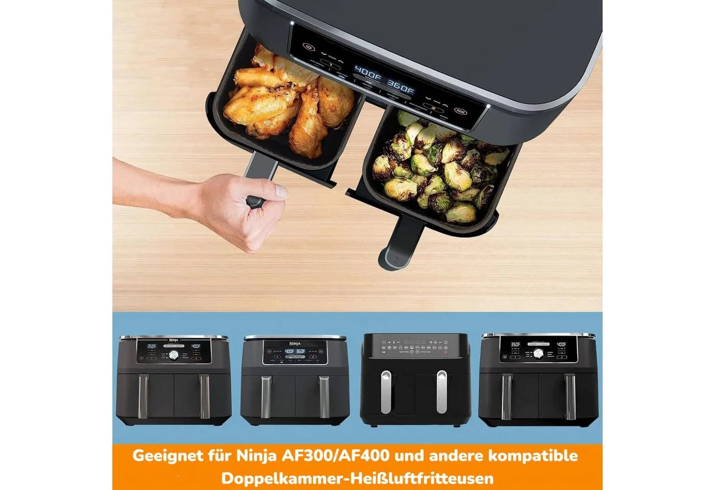BlingBin Silikonform 2 Stück für Ninja Foodi AF300/AF400 Schwarz - Bild 3
