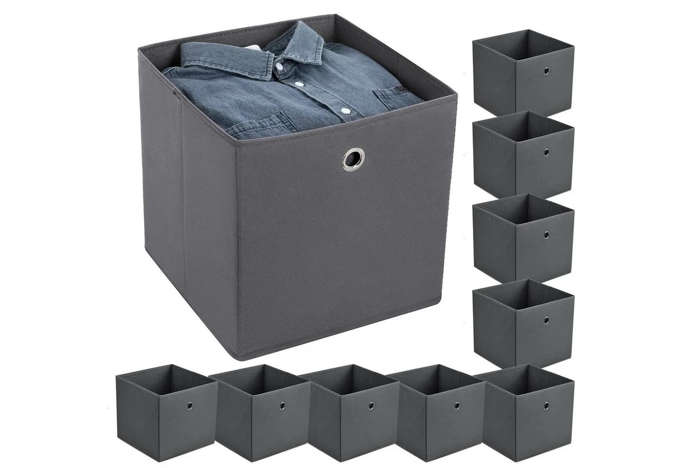 BlingBin Aufbewahrungsbox 10er Set Faltboxen Vliesstoff Dunkelgrau - Bild 2