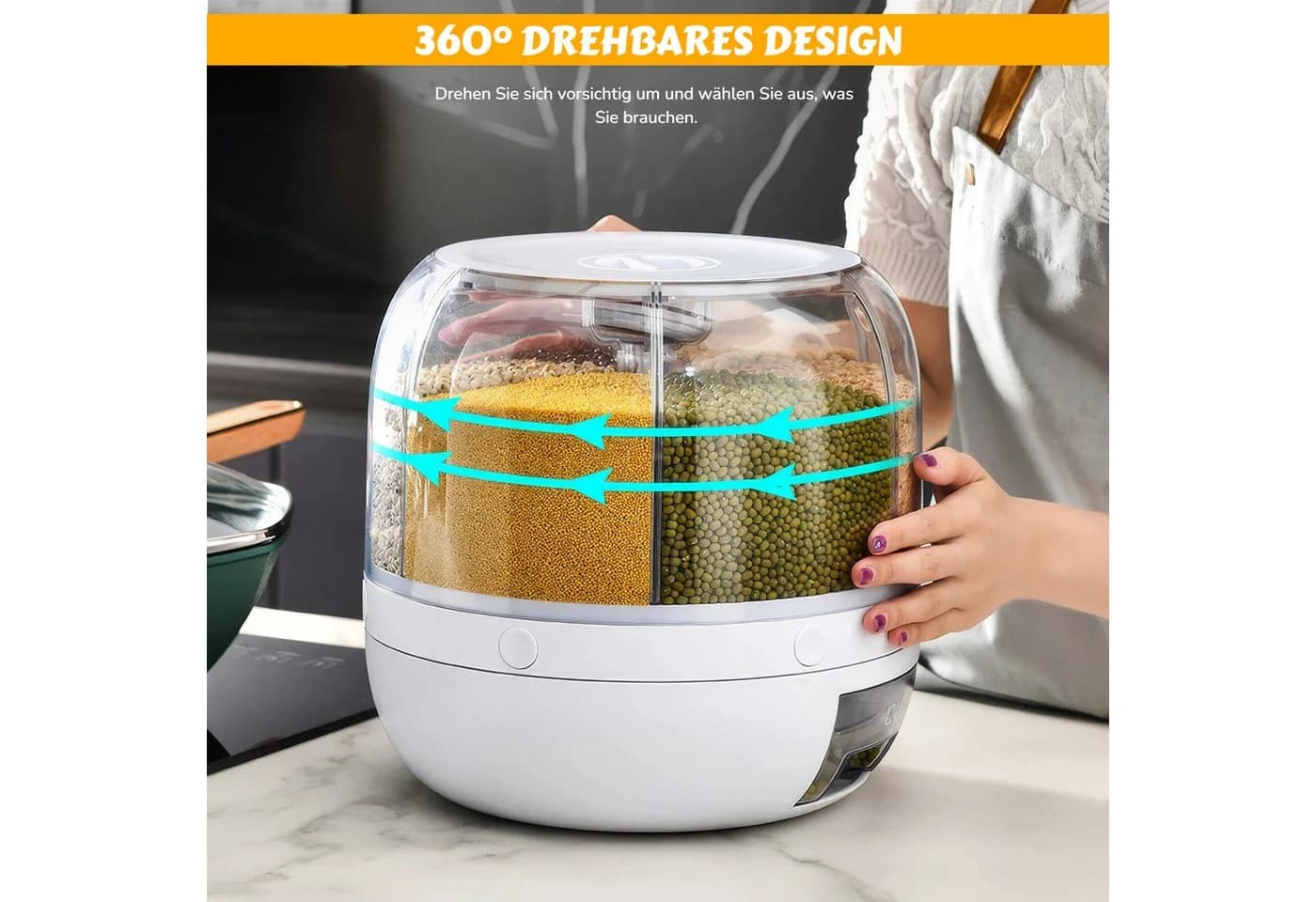 BlingBin Müslispender 360° Drehbar 6 Fächer Weiß Transparent