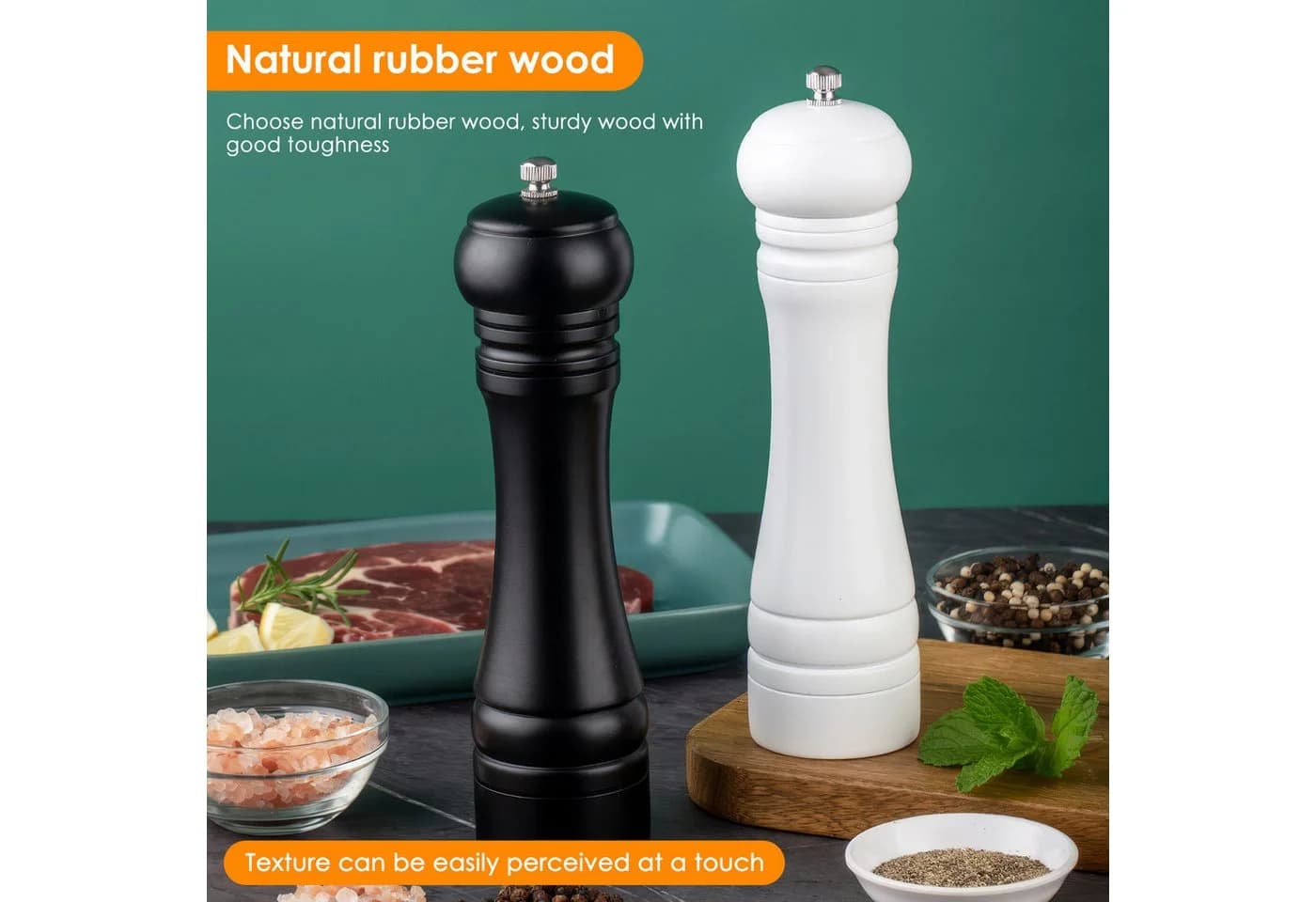 BlingBin Salz- und Pfeffermühle 2er Set Holz mit Keramikmahlwerk Schwarz/Weiß