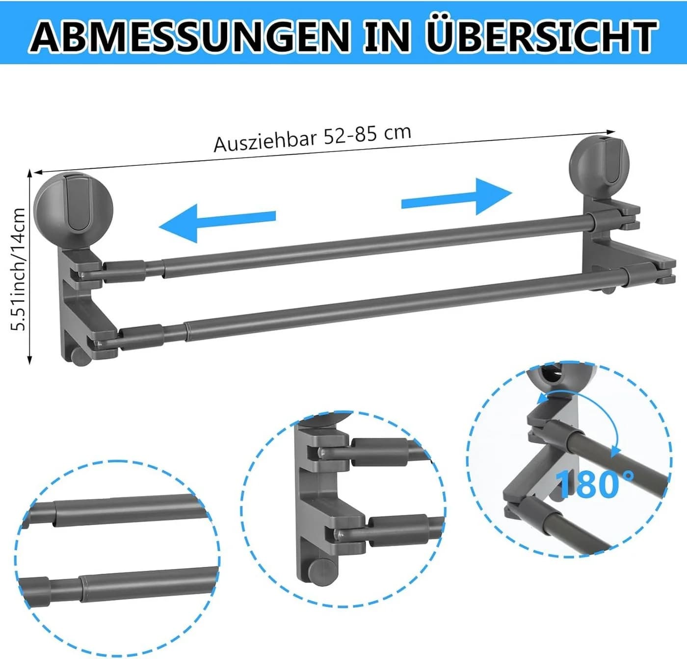 BlingBin Handtuchhalter Wandmontage Ausziehbar Saugnapf Silber