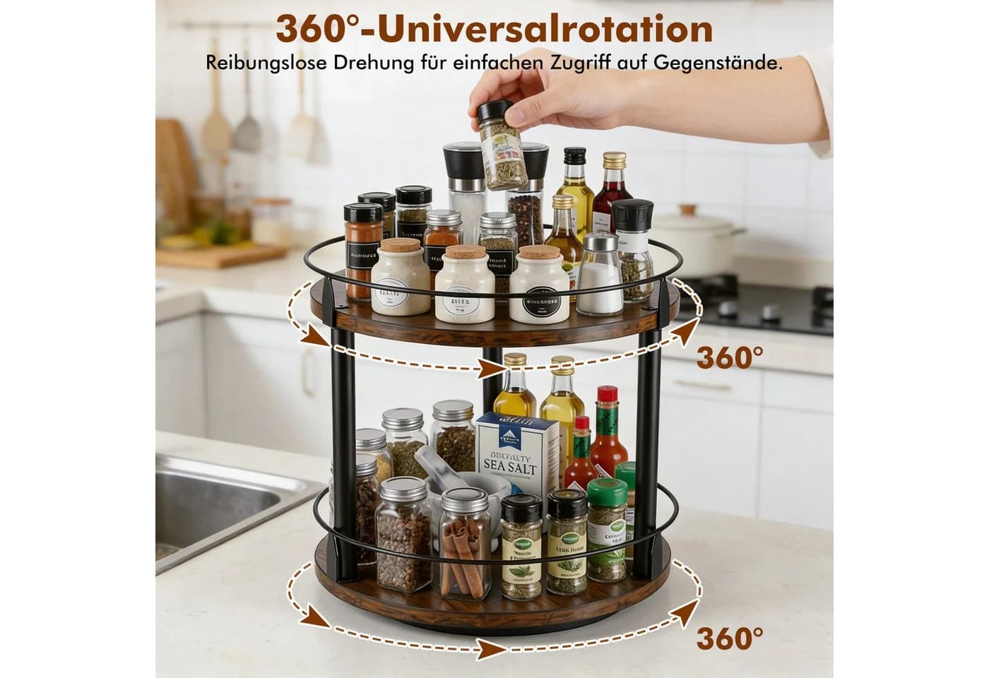 BlingBin Gewürzregal 360° Drehbar 2/3-Etagen Organizer Küchenregal Gewürzständer