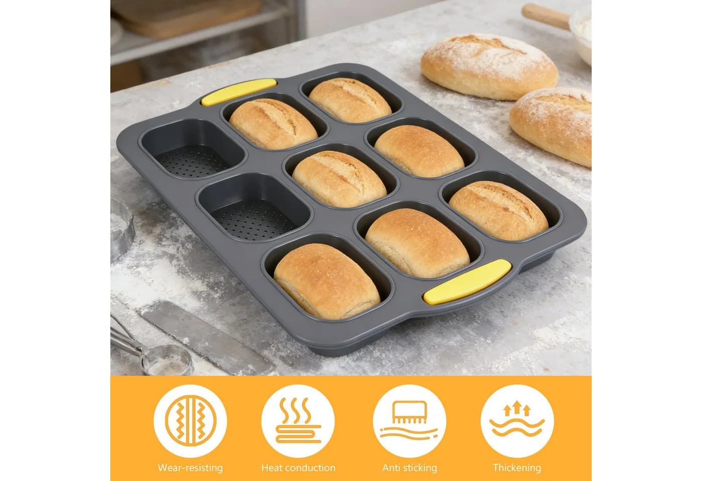 BlingBin Silikon Brotbackform 2-tlg. Grau Antihaft mit Clip & Pinsel