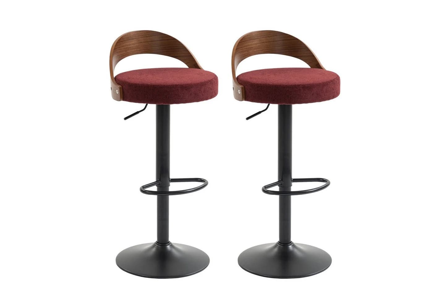 BlingBin Barhocker höhenverstellbar drehbar mit Rückenlehne Schwarz/Rot 2er Set