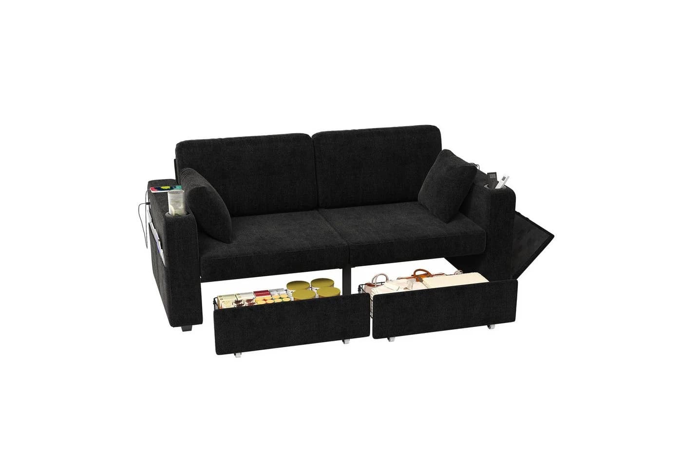BlingBin 2-Sitzer Sofa Schwarz mit Stauraum & USB - Bild 2