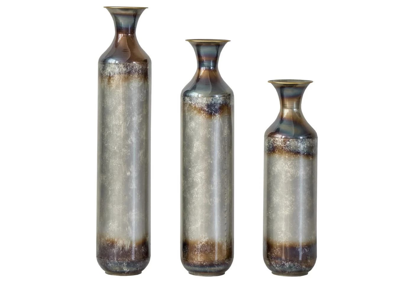 BlingBin Bodenvase 3er Set Handgefertigte Metallvase Vintage-Optik Gold/Silber