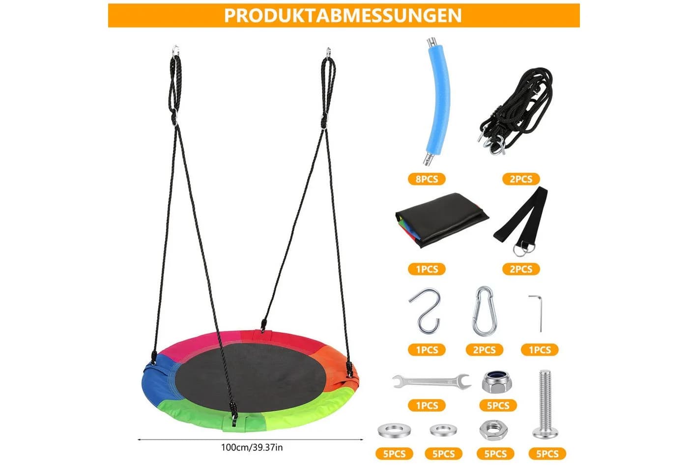 BlingBin Nestschaukel 100cm Bunt Stahl Outdoor Hängeschaukel