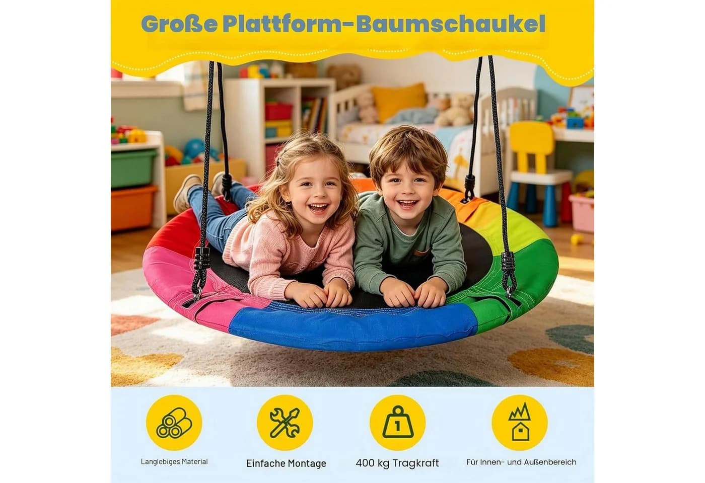 BlingBin Nestschaukel 100cm Bunt Stahl Outdoor Hängeschaukel - Bild 3