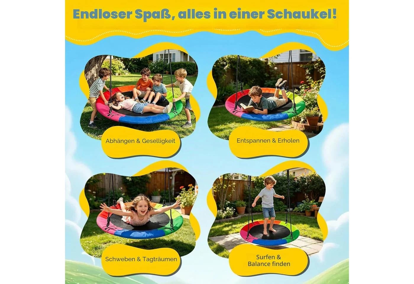 BlingBin Nestschaukel 100cm Bunt Stahl Outdoor Hängeschaukel - Bild 5