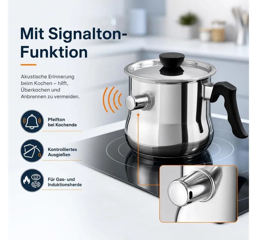 BlingBin Milchtopf 1,5L Doppelwandig Edelstahl mit Pfeifdeckel - Bild 4