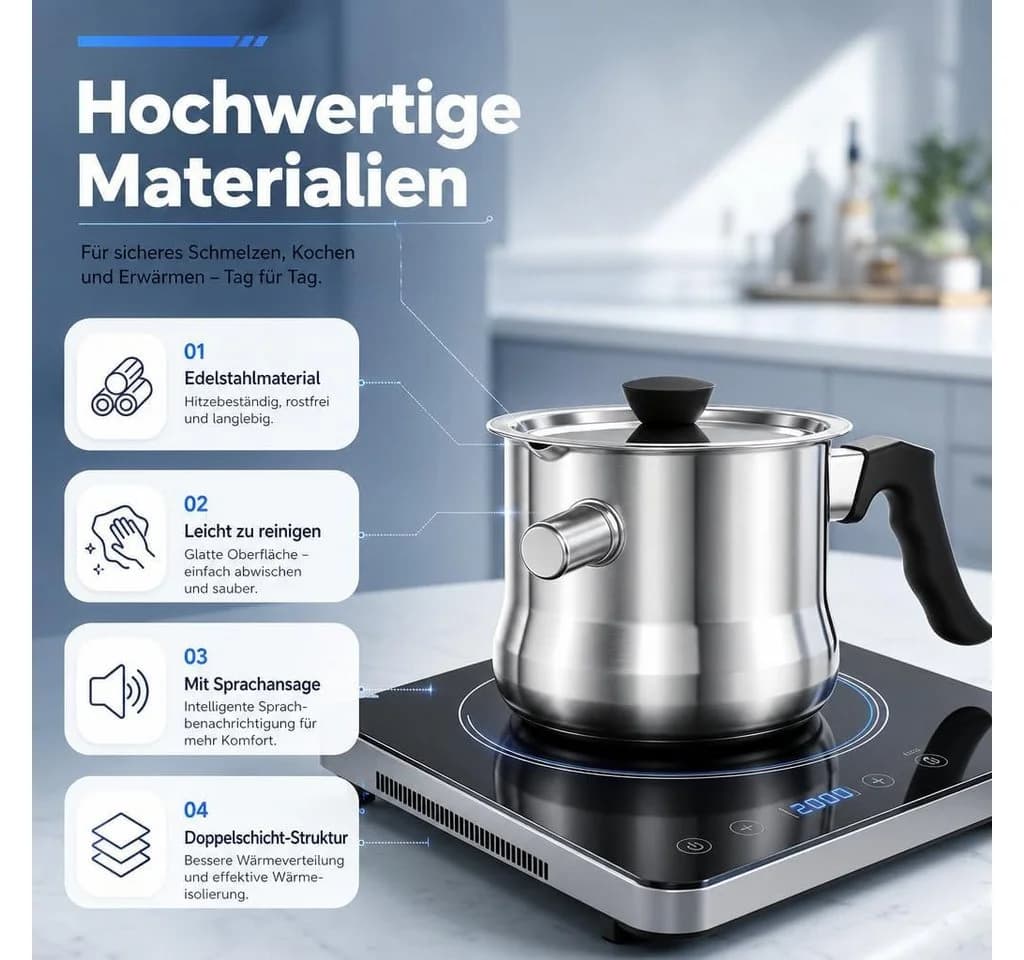 BlingBin Milchtopf 1,5L Doppelwandig Edelstahl mit Pfeifdeckel - Bild 5