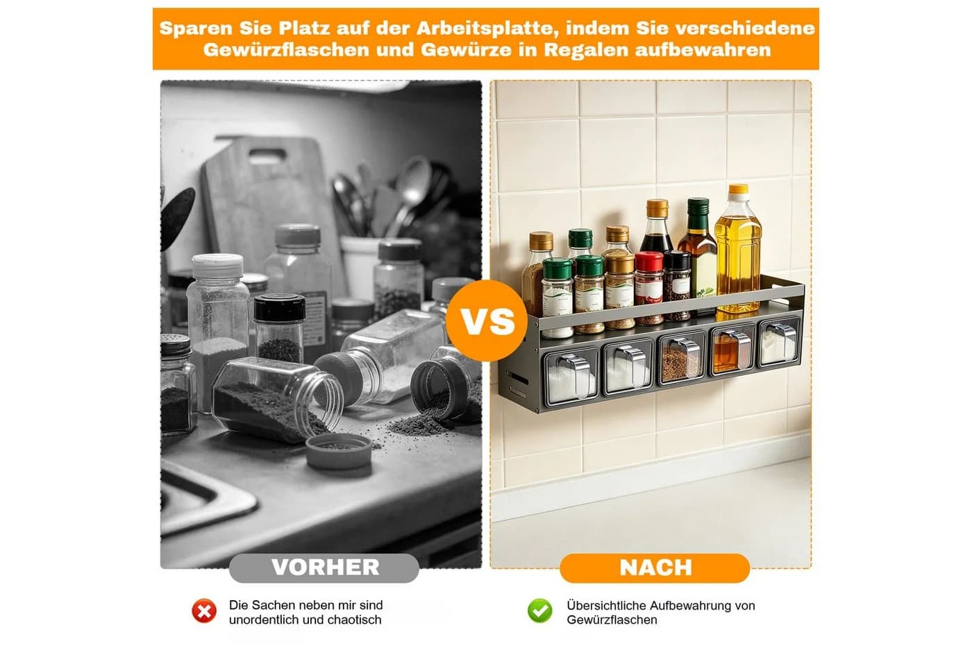 BlingBin Gewürzregal Aluminium Grau mit 5 Dosen & Löffeln - Bild 4