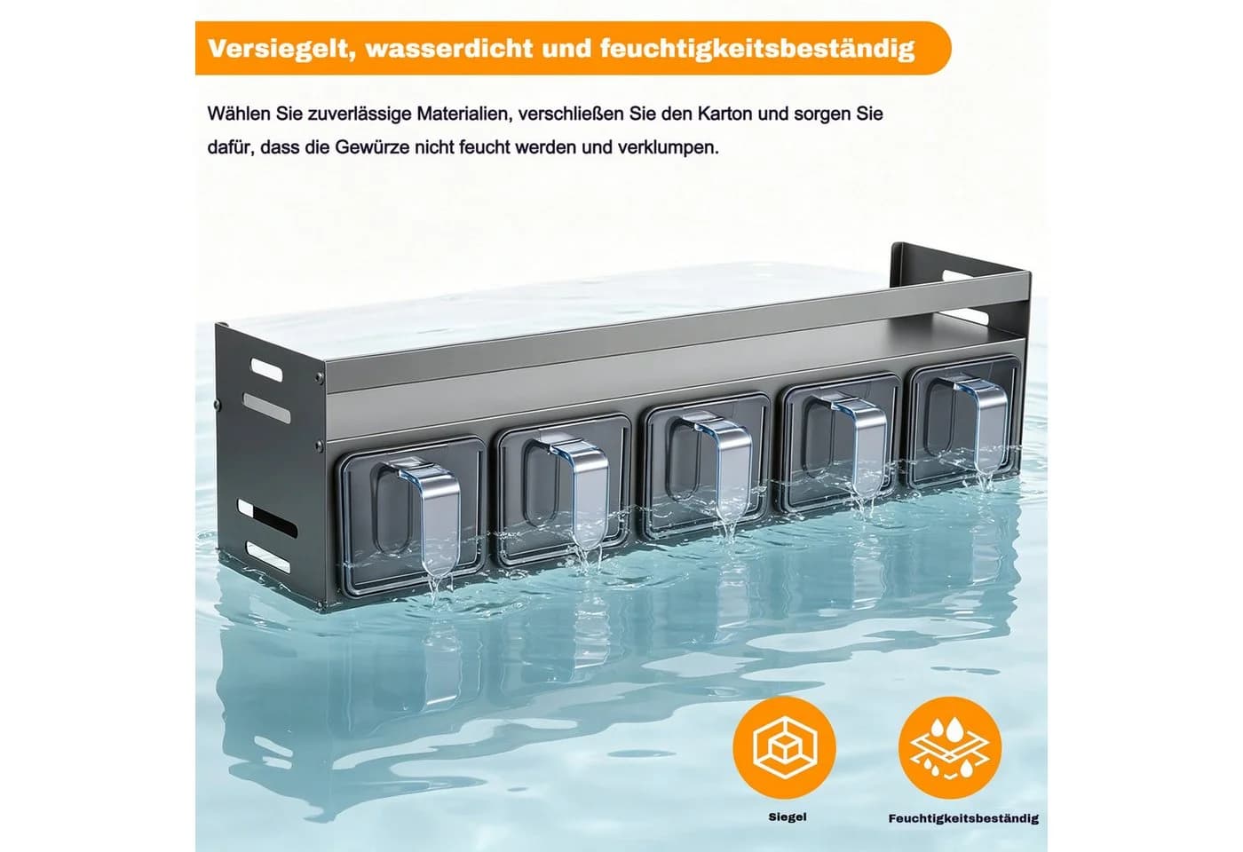 BlingBin Gewürzregal Aluminium Grau mit 5 Dosen & Löffeln - Bild 5