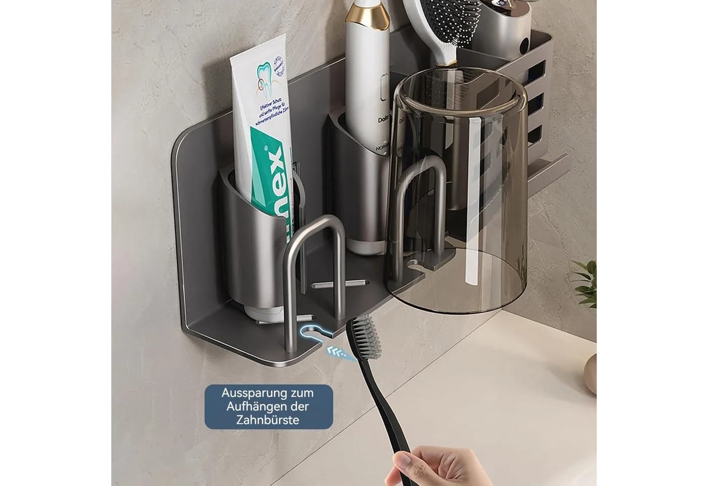 BlingBin Zahnbürstenhalter Aluminium 3-Fach Grau