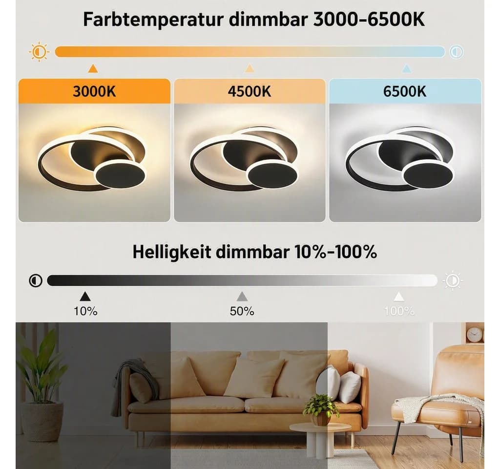 BlingBin LED Deckenleuchte dimmbar 3 Ringe Schwarz - Bild 3