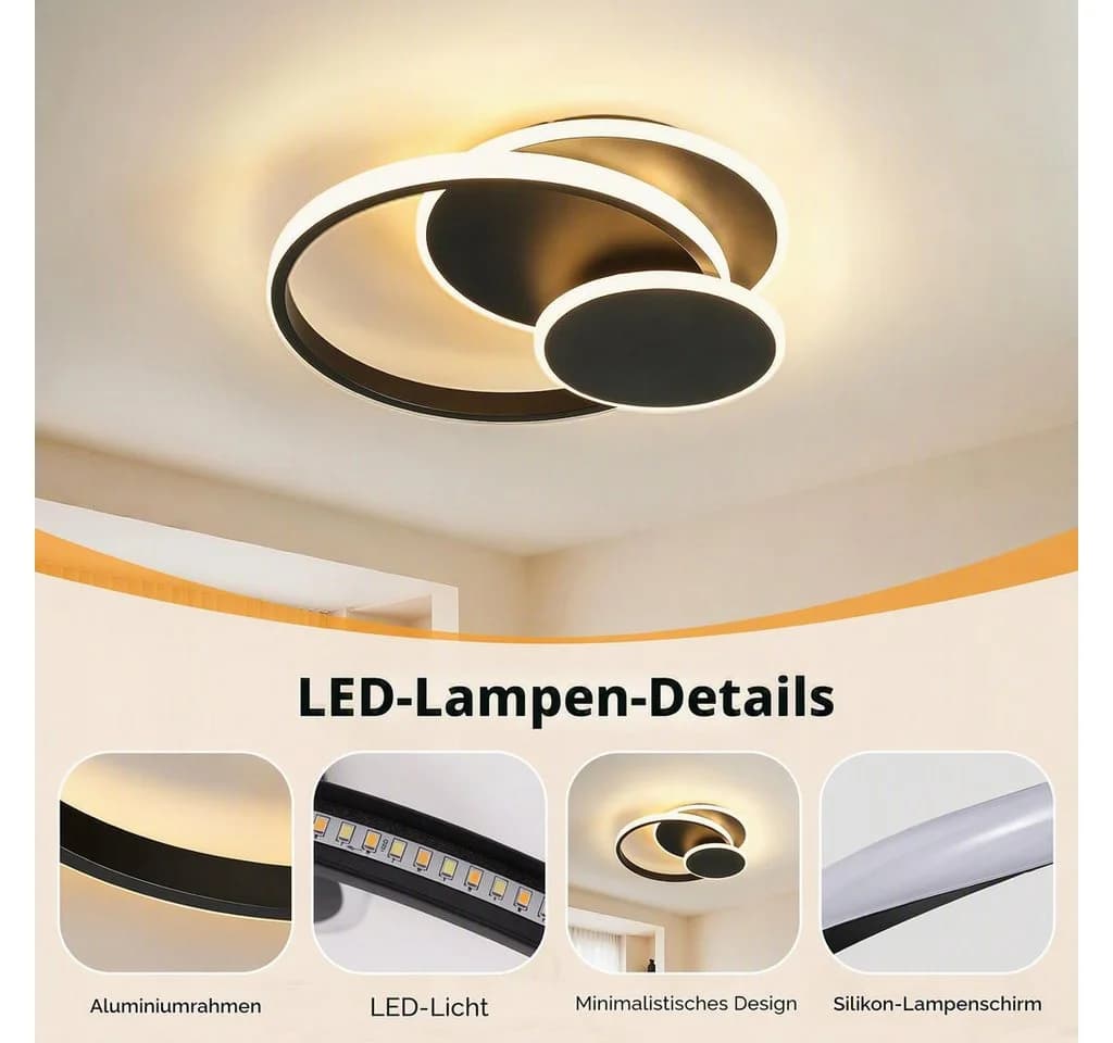BlingBin LED Deckenleuchte dimmbar 3 Ringe Schwarz - Bild 5