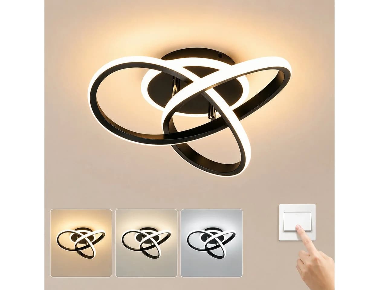 BlingBin LED Deckenleuchte Schwarz Dimmbar 3 Farbtemperaturen - Bild 2