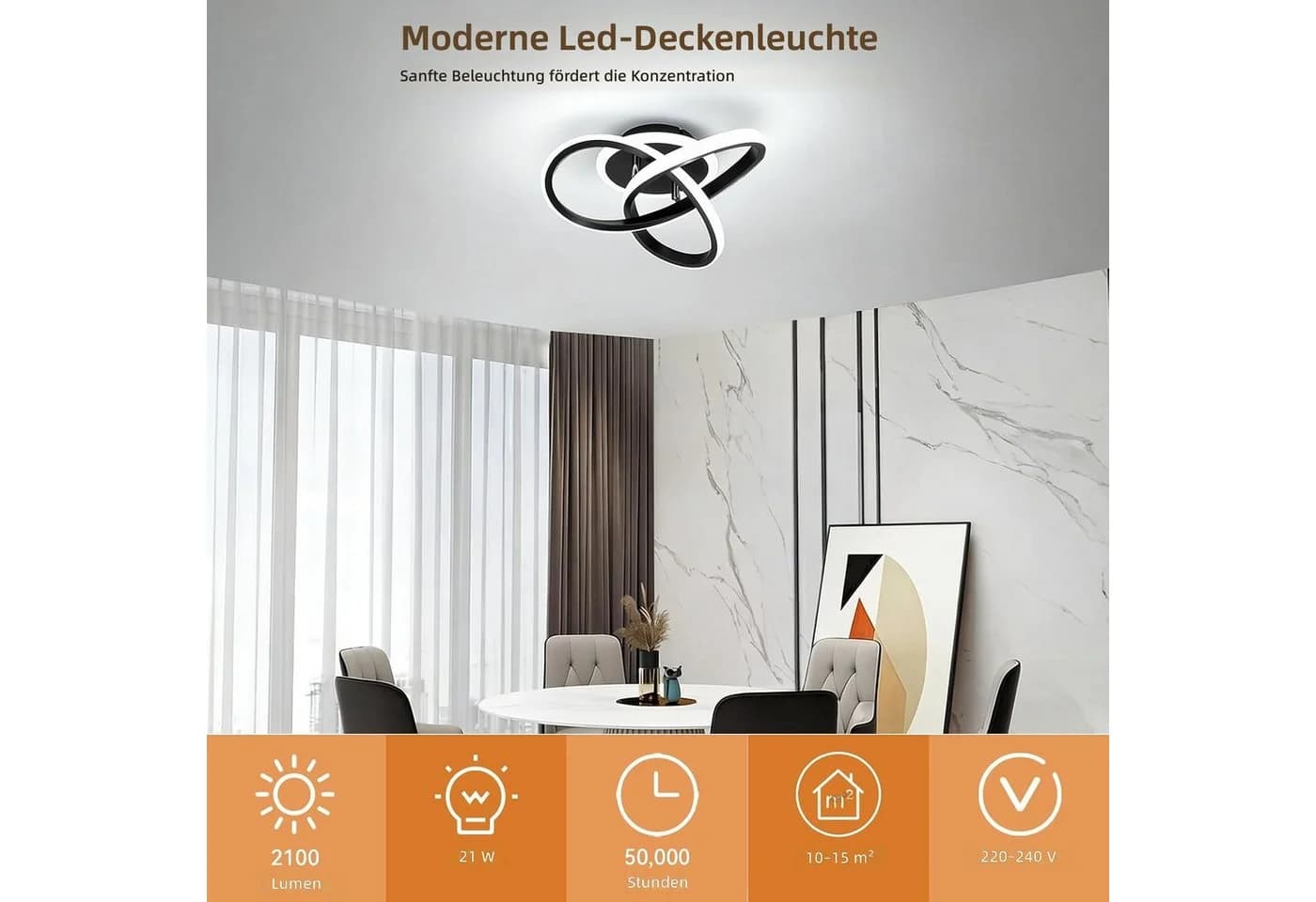 BlingBin LED Deckenleuchte Schwarz Dimmbar 3 Farbtemperaturen - Bild 3