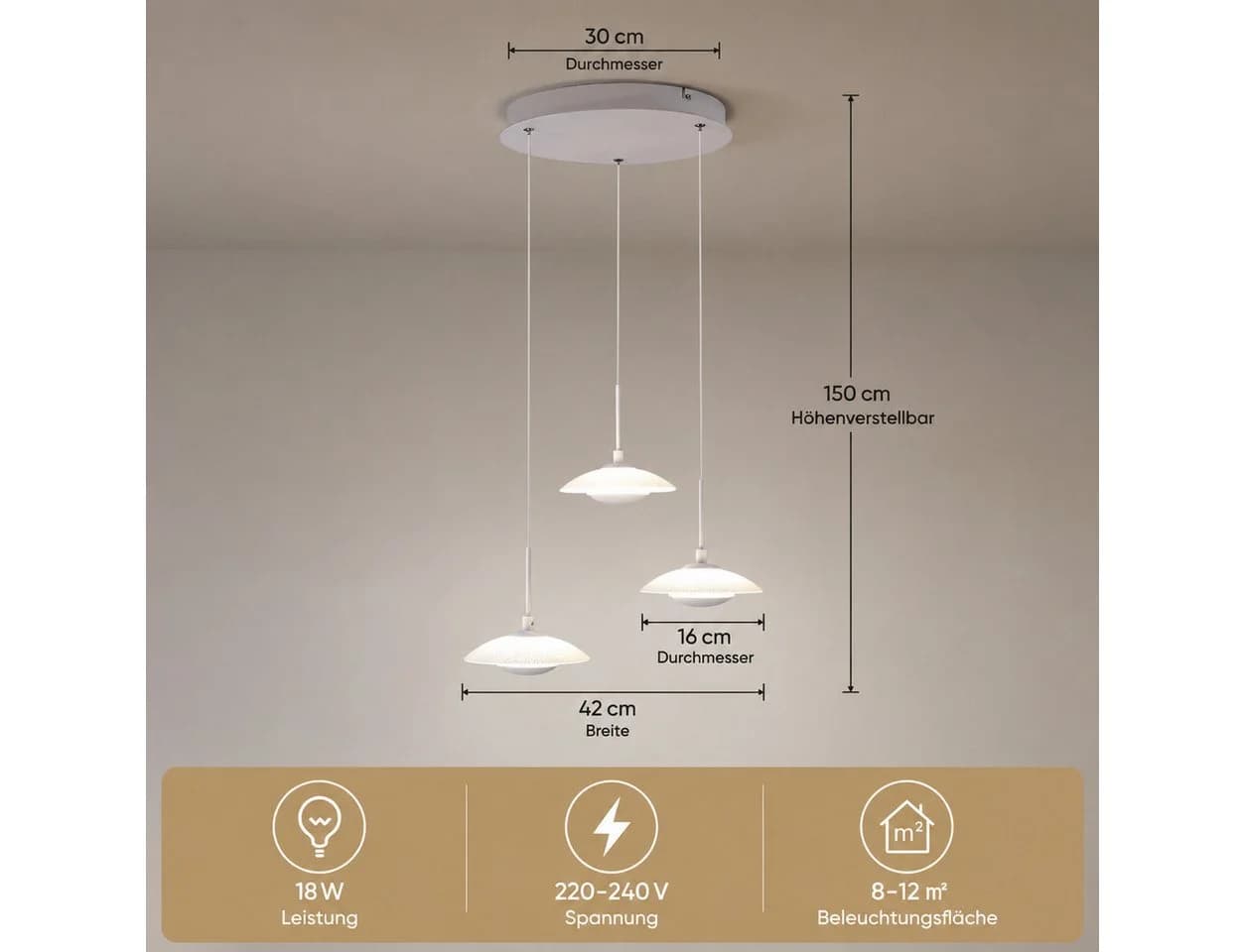 BlingBin LED Pendelleuchte 3-flammig Glas Weiß Höhenverstellbar - Bild 5